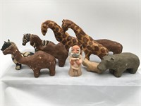 Vintage Pottery Clay / Resin Animals + Man