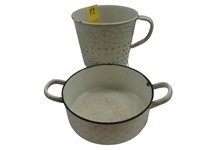 TOC, enamel sifter and pan in chicken wire