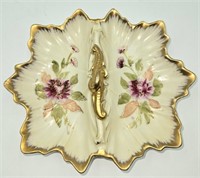 Floral Divided Dish Gold Trim