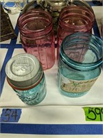4 Glass Canning Jars. Ball Perfect Mason, Pink,