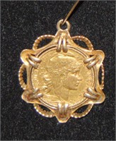 1910 20 Franc Coin and 14 KT Pendant.