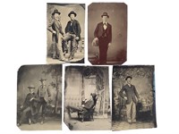 5 Tintype Photos Portraits of Men Wearing Hats