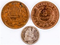 Coin 2 Shield 2 Cents & 1 Liberty Silver Half Dime