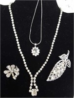 Rhinestone necklace, brooches & pendant