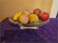 Glass Dish with Fake Fruit