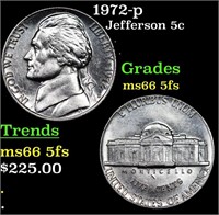 1972-p Jefferson Nickel 5c Grades GEM+ 5fs