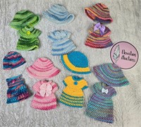 Adorable Little Knit Doll Dresses and Hats