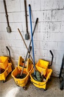 (2) Commercial Mop Buckets and Ringers, (2) Mops