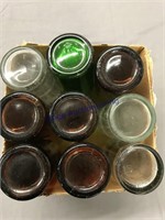 Brown, green, clear bottles