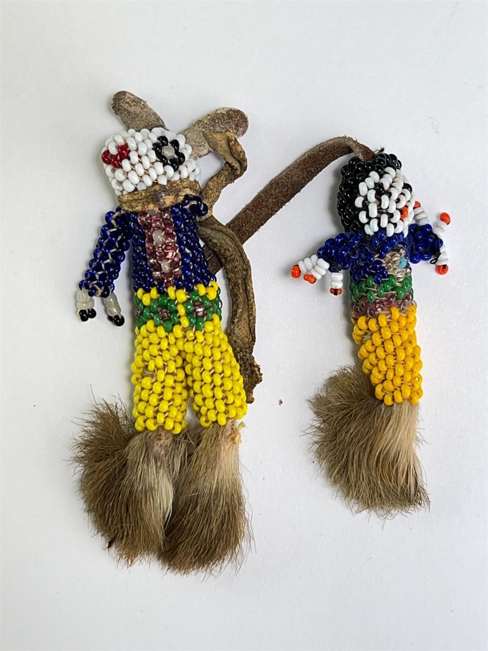 2 Vintage Native Hand Beaded Figures/Pin