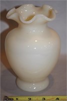 Fenton Art Glass Cream Ruffled Edge Vase 6.5"