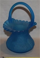Westmoreland Blue Satin Glass Grape Handled Basket