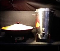 West bend electric wok and a large coffee pot