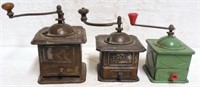 Lot of 3 Tin Coffee Grinders