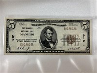 1929 $5 Manheim National Bank Note