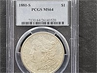 1881 S Morgan Silver Dollar  PCGS  MS 64