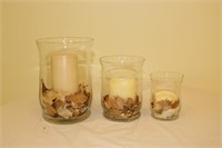 Graduated set of 3 glass candle holders, Libby