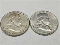 2-1963 D Ben Franklin Half Dollars Silver Coins