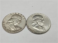 2-1957 Ben Franklin Half Dollar Silver Coins