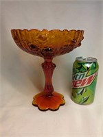 Fenton Amberina Glass Rose Pedestal Dish 7 3/4"