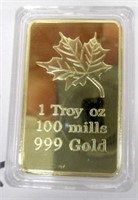 1 Troy oz 24K Gold Plated 100 Mills