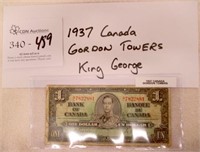 1937 Canada Gordon Towers $1 Banknote