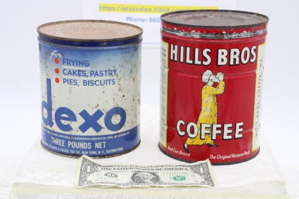 (2) TINS: DEXO VEGETABLE SHORTENING & HILLS