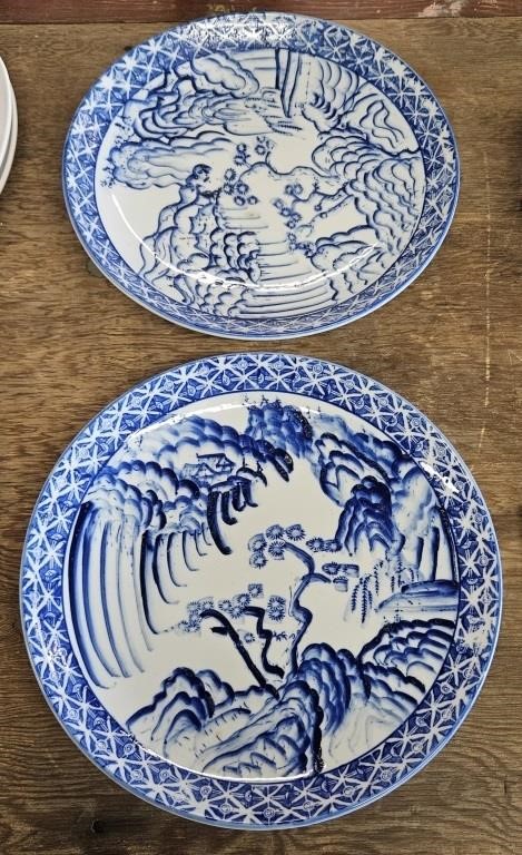 Lot Of 2 Japanese Blue & White Ceramic Plates