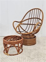 RATTAN & BAMBOO EGG CHAIR & OTTOMAN