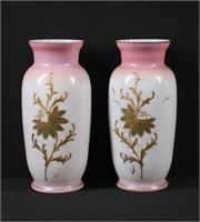 Pair Victorian  Floral Glass Vases 9"