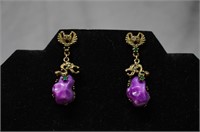 Vintage Earrings With Emerald, & Purple Stone