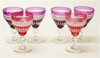 Six Bohemian crystal stemmed wine glasses