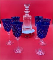 Nila Blue Stemware Set with Decanter Crystal