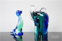 Blue/Green Glass Duck and Elephant