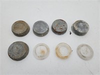 Antique zinc and glass jar lids