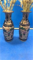 2 oriental vases w deco