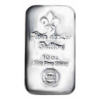 10 Oz Cast-poured Silver Bar Fleur De Lis Bullion