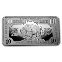 10 Oz Silver Bar - 1901 $10 Bison