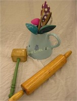 Rolling Pin Mallet & Wooden Spoons Lot
