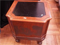 Wooden fireplace box with leather inset  and