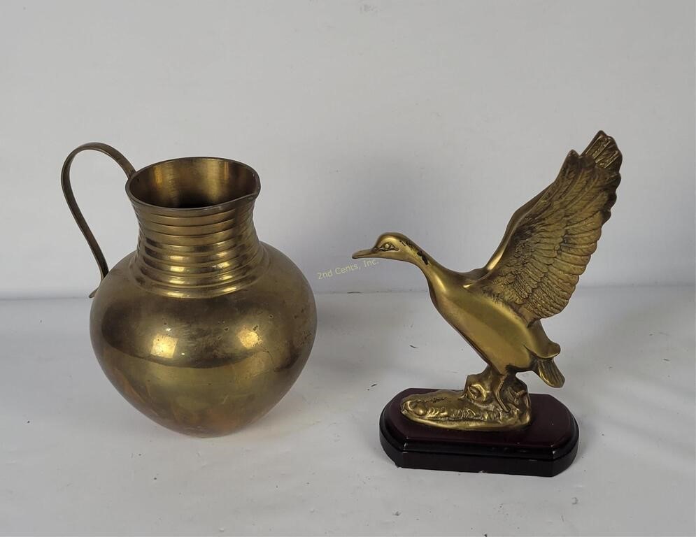 Brass Pitcher & Duck Decor Piece