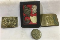 Assorted Military Relics, Rosettes, and Buckles –