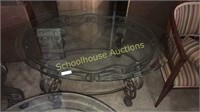 Oval glass and metal coffee table. The whole set