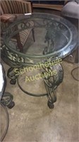 Small circle metal and glass end table