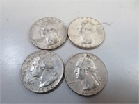 4 Silver Quarters (2=1964 & 2=1964D)