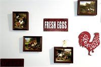 SUPER CUTE FRAMED CHICKEN PICTURES AND WOOD DECOR