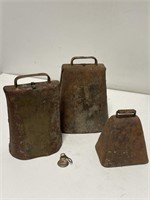 (3) Vintage Steel Cow Bells - 4"-7"