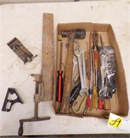 HAMMER, SCREWDRIVERS, WRENCHES, SMALL VISE