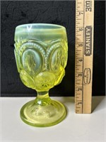 LE Smith Opalescent Vaseline Glass Goblet