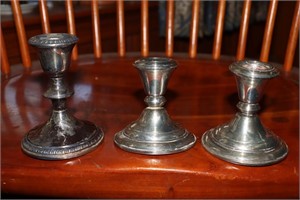 3 Sterling weighted candle holders - 2 are Frank